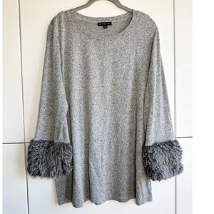 Lane Bryant Sweater Tunic Fur Cuffs Gray Marled Size 14/16